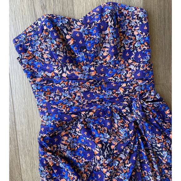 Club Monaco Dress Women Sz 2 Blue And Orange Floral Graphic Strapless Cocktail - Picture 1 of 10